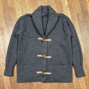 Vintage 90s Polo Ralph Lauren Wool Duffle Toggle Shawl Cardigan Sweater Mens L